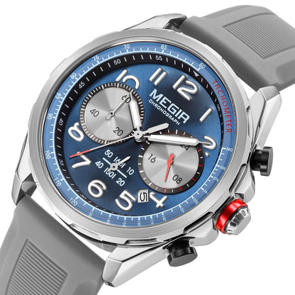 MEGIR New Men Watches Luxury Quartz Wristwatch Gray Waterproof Military Sports Chronograph Silicone Strap Clock Montre Homme 2230