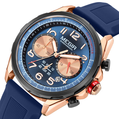 MEGIR New Men Watches Luxury Quartz Wristwatch Gray Waterproof Military Sports Chronograph Silicone Strap Clock Montre Homme 2230