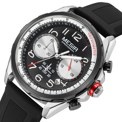 MEGIR New Men Watches Luxury Quartz Wristwatch Gray Waterproof Military Sports Chronograph Silicone Strap Clock Montre Homme 2230