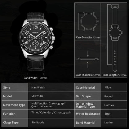 MEGIR Men Watch Top Brand Luxury Quartz Watches Waterproof Calendar Sport Wristwatch Leather Man Clock Chronograph Reloj Hombre 2014