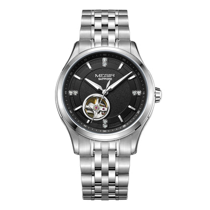 MEGIR Top Brand Luxury Business Watch Men Stainless Steel Waterproof Automatic Mechanical WristWatch Clock Big Dial Montre Homme