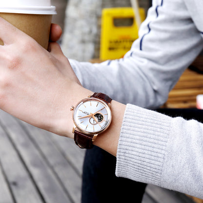MEGIR Automatic Men's Watch Mechanical Movement Leather Strap Luxury Business Watches 5ATM Waterproof Big Dial Clock Wristwatch