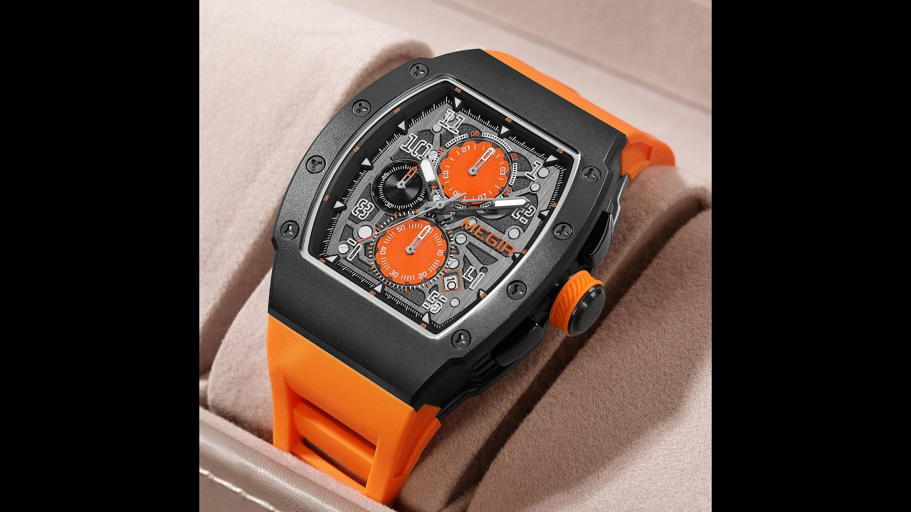 MEGIR Blue Luxury Sport Watch for Men Steel Case Waterproof Luminous Military Quartz Chronograph Big Dial Auto Date Reloj Hombre  8411