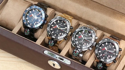MEGIR Watch Top Brand Luxury Business Quartz Watches Chronograph Stainless Steel Calendar Luminous Clock WristWatch Montre Homme