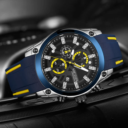 MEGIR Original Blue Sport Watches for Men Top Luxury Chronograph WristWatch Military Quartz Clock Luminous Big Dial Reloj Hombre