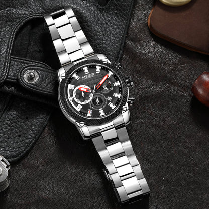 MEGIR Mens Watches Top Brand Luxury Business Wristwatch Waterproof Calendar Quartz Casual Clock Stainless Steel Man Chronograph