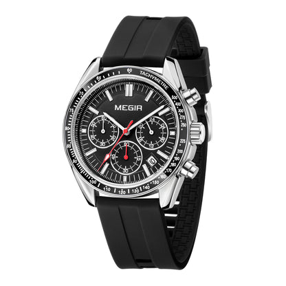 MEGIR Analog Quartz Wrist Watch Chronograph Luminous Business Sport Watches with Silicone Strap Calendar Man Clock reloj hombre