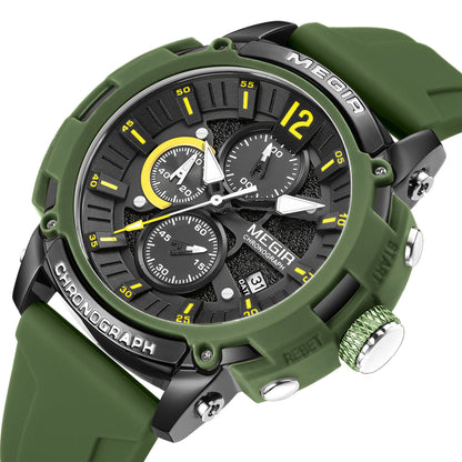 MEGIR Fashion Military Watch for Men Top Luxury Sport Quartz Chronograph Waterproof Male Clock Wristwatch Silicone Reloj Hombre