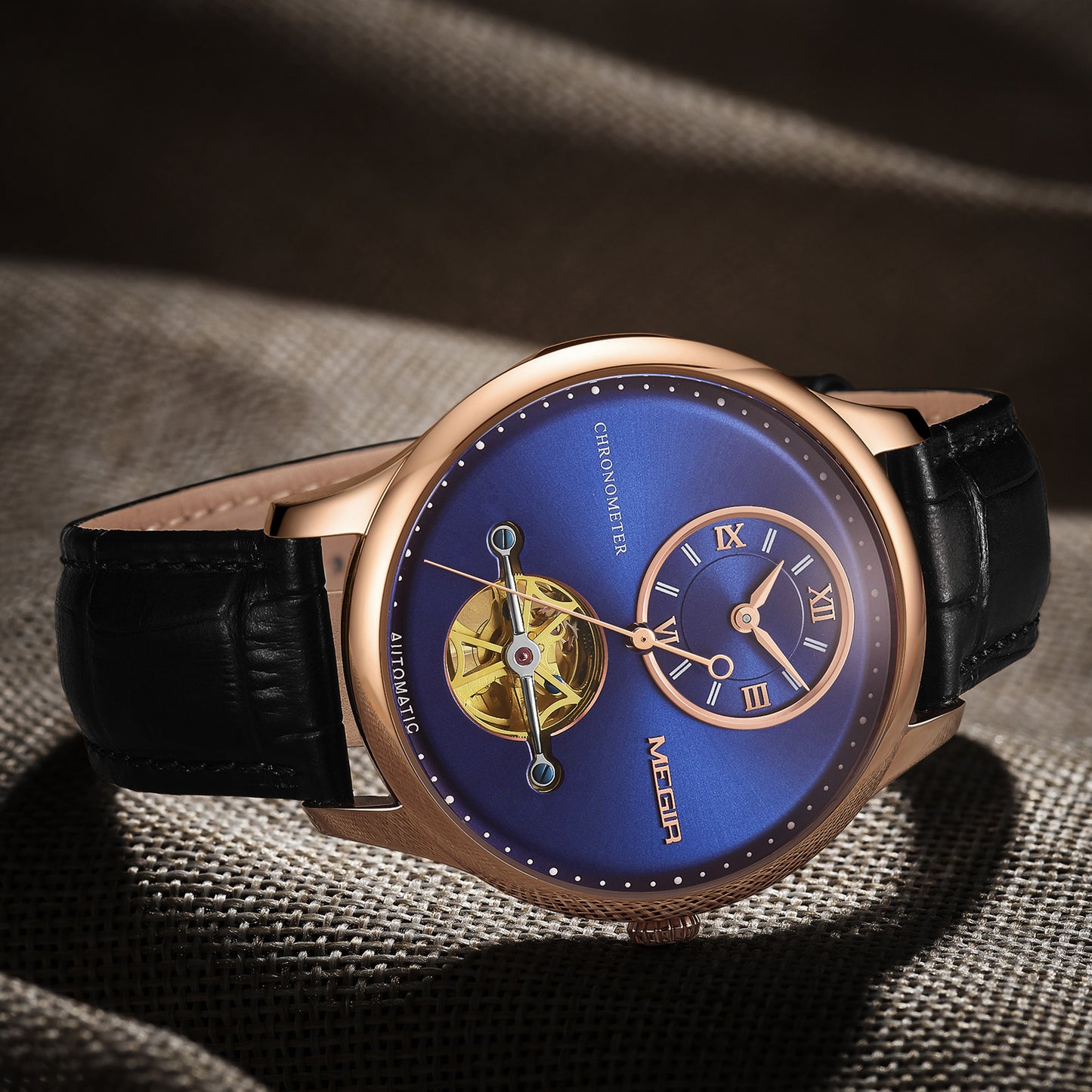 MEGIR Luxury Brand Men Mechanical Watches Multi-function Clock Wrist Watch Leather Automatic Movement Waterproof Wristwatch
