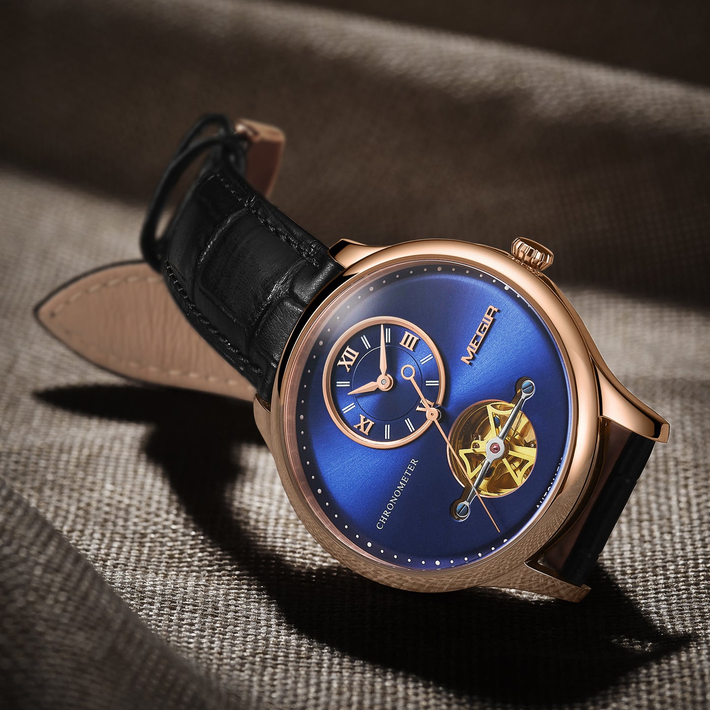 MEGIR Luxury Brand Men Mechanical Watches Multi-function Clock Wrist Watch Leather Automatic Movement Waterproof Wristwatch