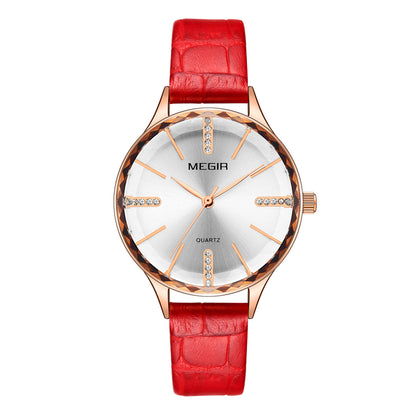 MEGIR Luxury Woman Wristwatch Elegant Waterproof Leather Strap Female Quartz Watches Dress Diamond Wrist Watch for Ladies Gift