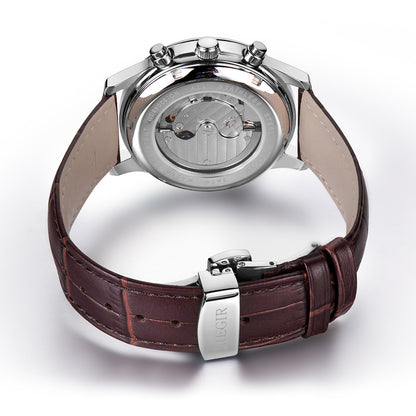 MEGIR Men Automatic Mechanical Watches Moon Phase Brown Leather Casual Business Wristwatch Sapphire Date Clock Montre Homme 62046