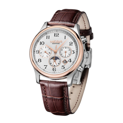 MEGIR Men Automatic Mechanical Watches Moon Phase Brown Leather Casual Business Wristwatch Sapphire Date Clock Montre Homme 62046
