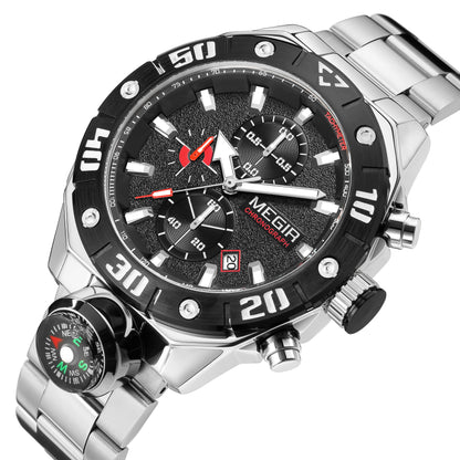 MEGIR Watch Top Brand Luxury Business Quartz Watches Chronograph Stainless Steel Calendar Luminous Clock WristWatch Montre Homme