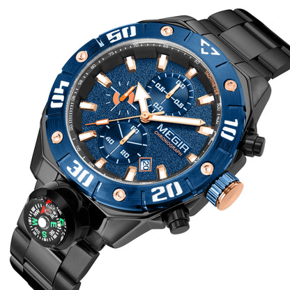 MEGIR Watch Top Brand Luxury Business Quartz Watches Chronograph Stainless Steel Calendar Luminous Clock WristWatch Montre Homme