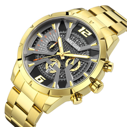 MEGIR Stainless Steel Watch for Men Luxury Business Watch Casual Quartz Date Clock Chronograph Big Dial Wristwatch Reloj Hombre