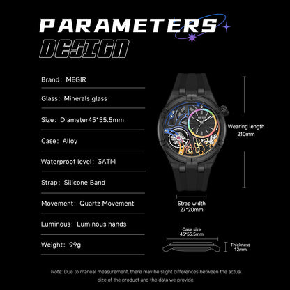 MEGIR Luxury Brand Men Watch Waterproof Quartz Sport Wristwatch Luminous Hands Hollow Casual Silicone Clock Relogio Masculino