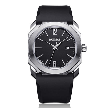 RUIMAS Luxury Silicone Band Quartz Sport Watches for Men Waterproof Calendar Casual Large Dial Wristwatch Clock Montre Homme