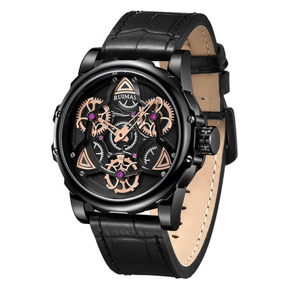 RUIMAS Relogio Masculino Fashion Leather Strap Big Dial Sports Quartz Watches for Men 3ATM Waterproof Casual WristWatch Clock