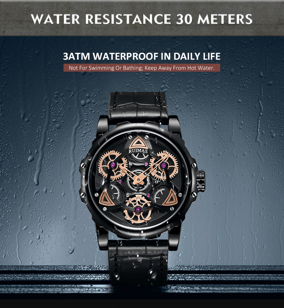 RUIMAS Relogio Masculino Fashion Leather Strap Big Dial Sports Quartz Watches for Men 3ATM Waterproof Casual WristWatch Clock