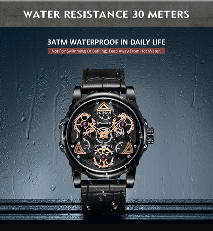 RUIMAS Relogio Masculino Fashion Leather Strap Big Dial Sports Quartz Watches for Men 3ATM Waterproof Casual WristWatch Clock