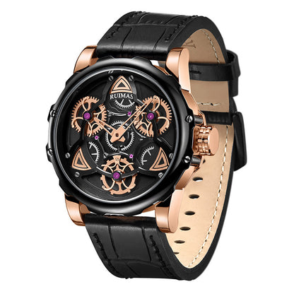 RUIMAS Relogio Masculino Fashion Leather Strap Big Dial Sports Quartz Watches for Men 3ATM Waterproof Casual WristWatch Clock