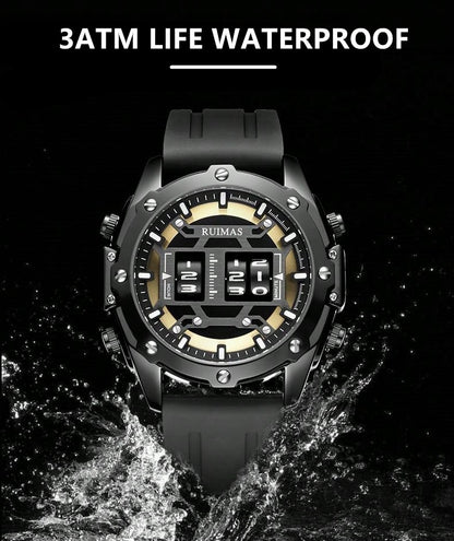 RUIMAS Mens Watches Roller Pointer Sports Quartz WristWatch Fashion  Luxury Silicone Strap Waterproof Relogio Masculino