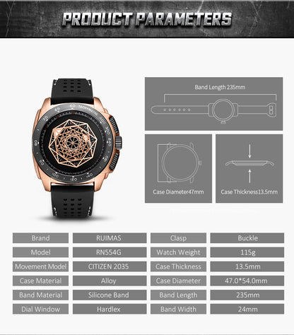 RUIMAS Men Silicone Band Quartz Casual Wrist Watches Large Dial Sport Military Watch Clock Luminous Waterproof Relogio Masculino
