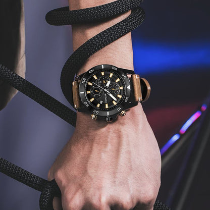 RUIMAS Luxury Brand Mens Watches Quartz Leather Strap Wristwatch Waterproof Clock Sports Large Dial Watch Auto Date Montre Homme