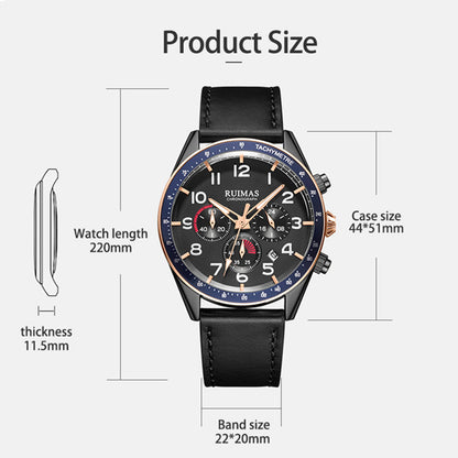RUIMAS Luxury Brand Chronograph Watches for Men Fashion Leather Sports Military Wristwatch Luminous Clock Auto Date Reloj Hombre