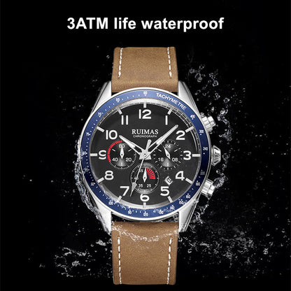 RUIMAS Luxury Brand Chronograph Watches for Men Fashion Leather Sports Military Wristwatch Luminous Clock Auto Date Reloj Hombre