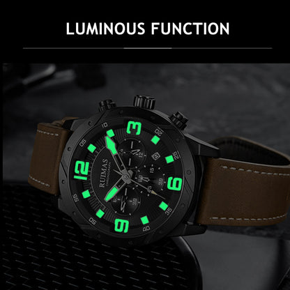 RUIMAS Relogio Masculino Fashion Men Quartz Watch Leather Sport Military Wristwatch Waterproof Clock with Auto Date