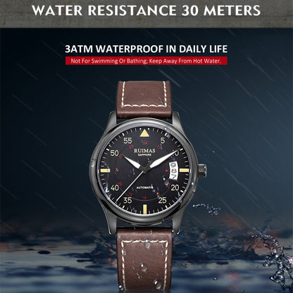 RUIMAS Men Watches Fashion Automatic Mechanical Watch Date Waterproof Business Clock Leather Strap Wristwatch 6725