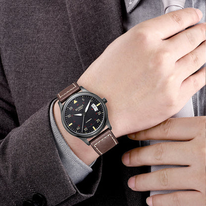 RUIMAS Men Watches Fashion Automatic Mechanical Watch Date Waterproof Business Clock Leather Strap Wristwatch 6725