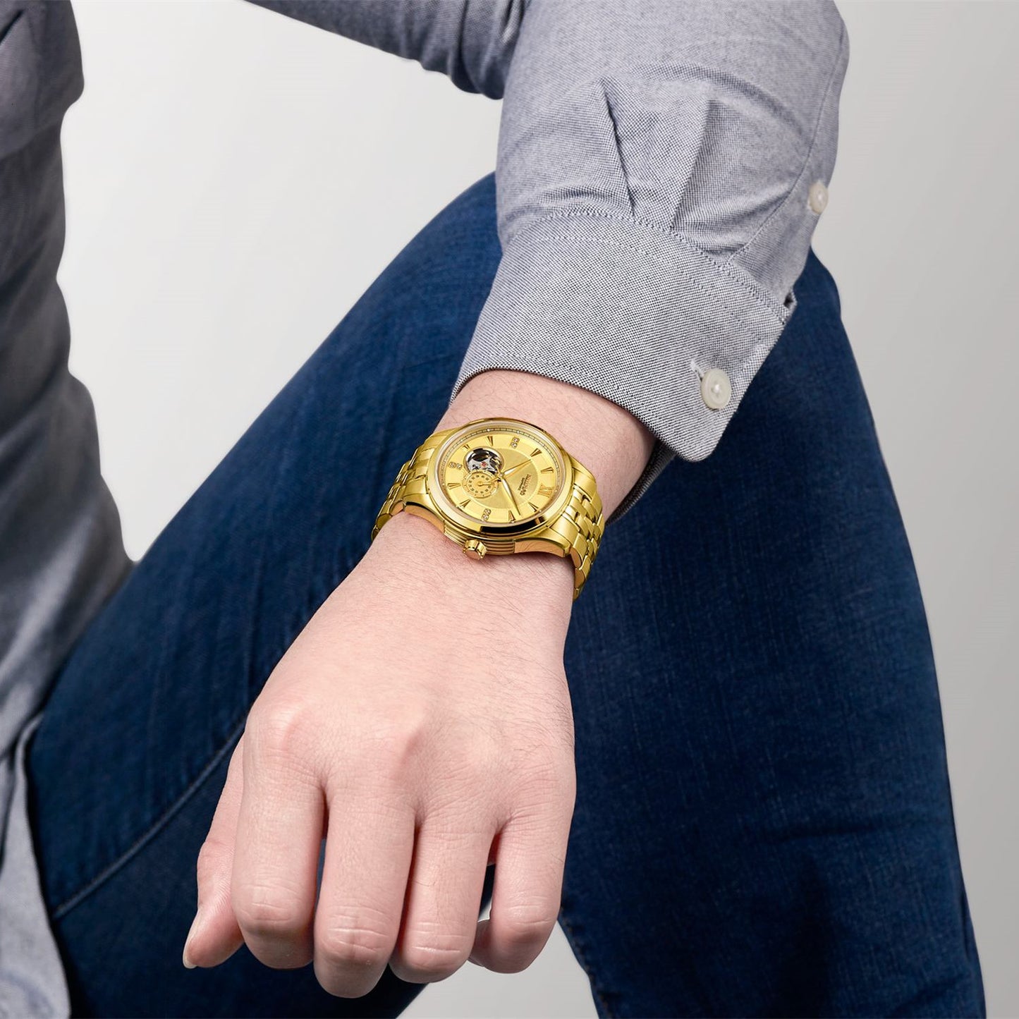 RUIMAS Luxury Men Mechanical Watches Sapphire Glass Stainless Steel Bracelet Business Casual WristWatch Clock Montre Homme