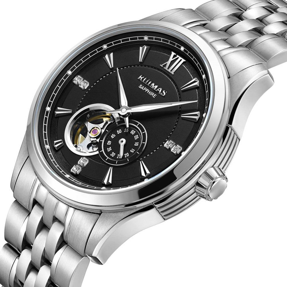 RUIMAS Luxury Men Mechanical Watches Sapphire Glass Stainless Steel Bracelet Business Casual WristWatch Clock Montre Homme