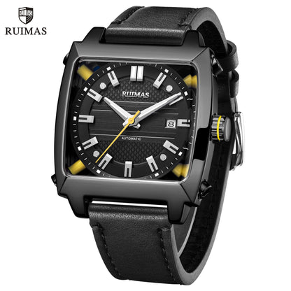 RUIMAS Men's Watches Luxury Automatic Mechanical Wrist Watches Calendar Sapphire Leather Chronograph for Man Reloj Hombre 6763