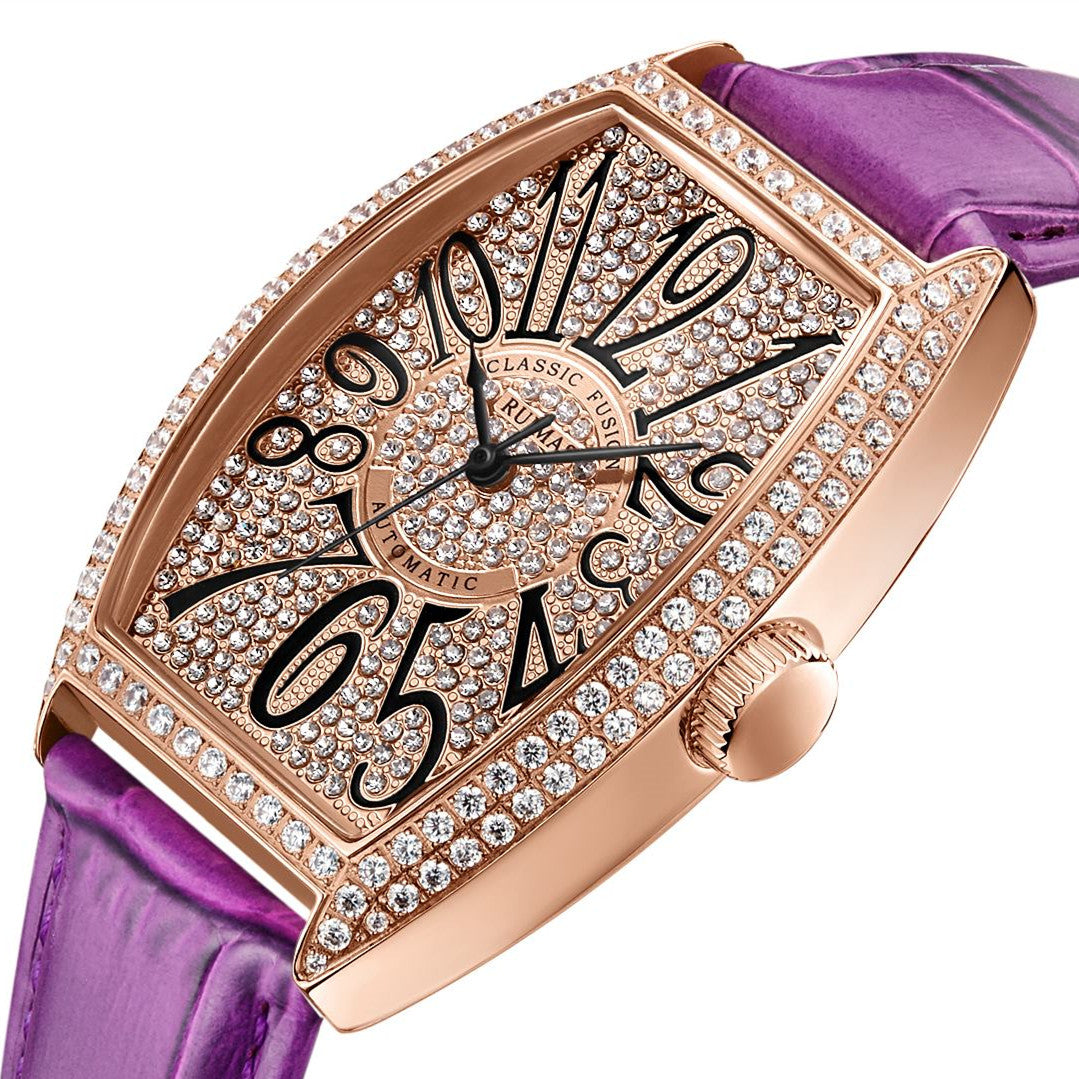 RUIMAS Luxury Diamond Women Automatic Mechanical Watches Waterproof Elegant Ladies Wrist Watch Clock Leather Reloj Mujer 6757
