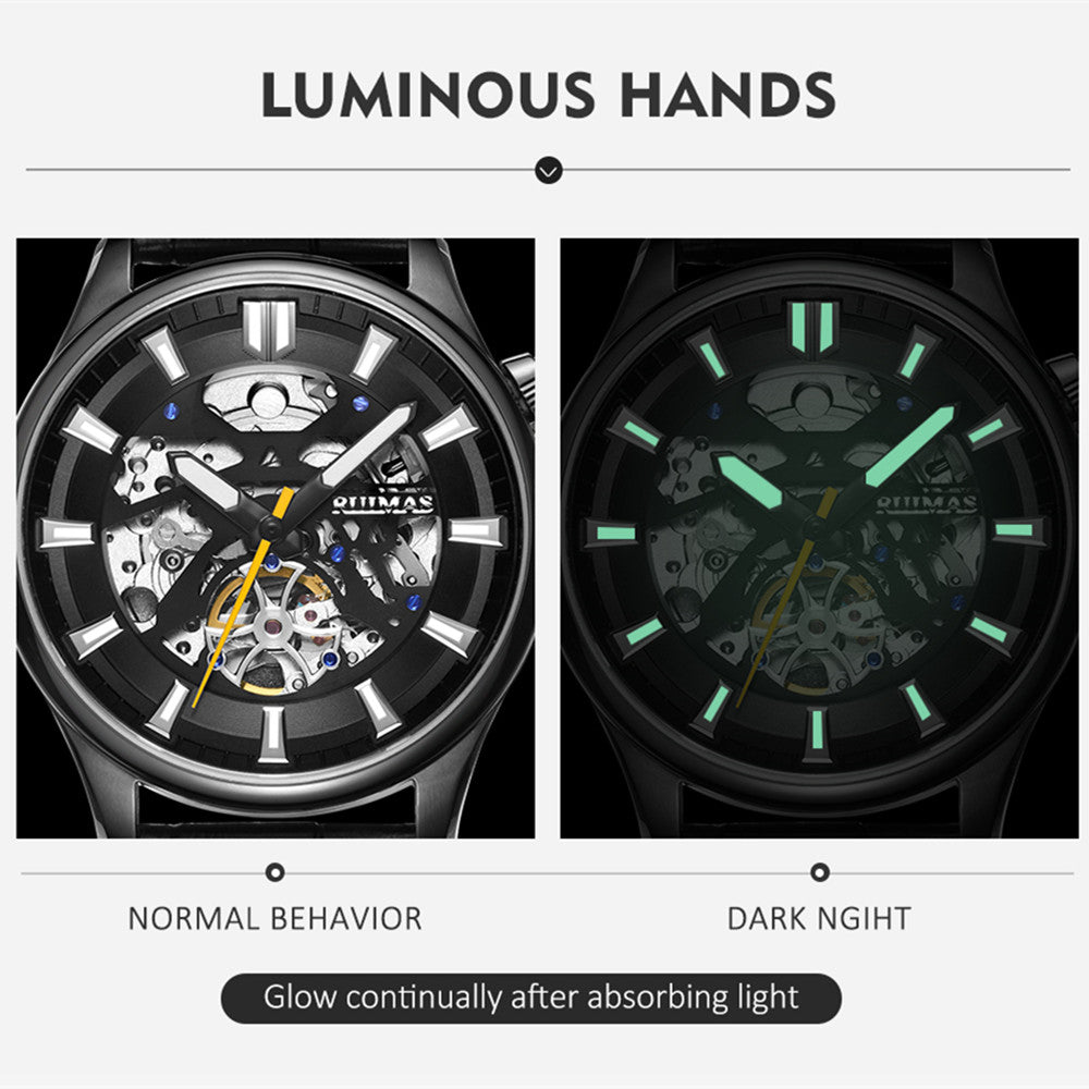 RUIMAS Men Mechanical Wristwatch Fashion Casual Leather Band Watch Luxury Sport Wrist Watch Chronograph Luminous Man Clock 6770
