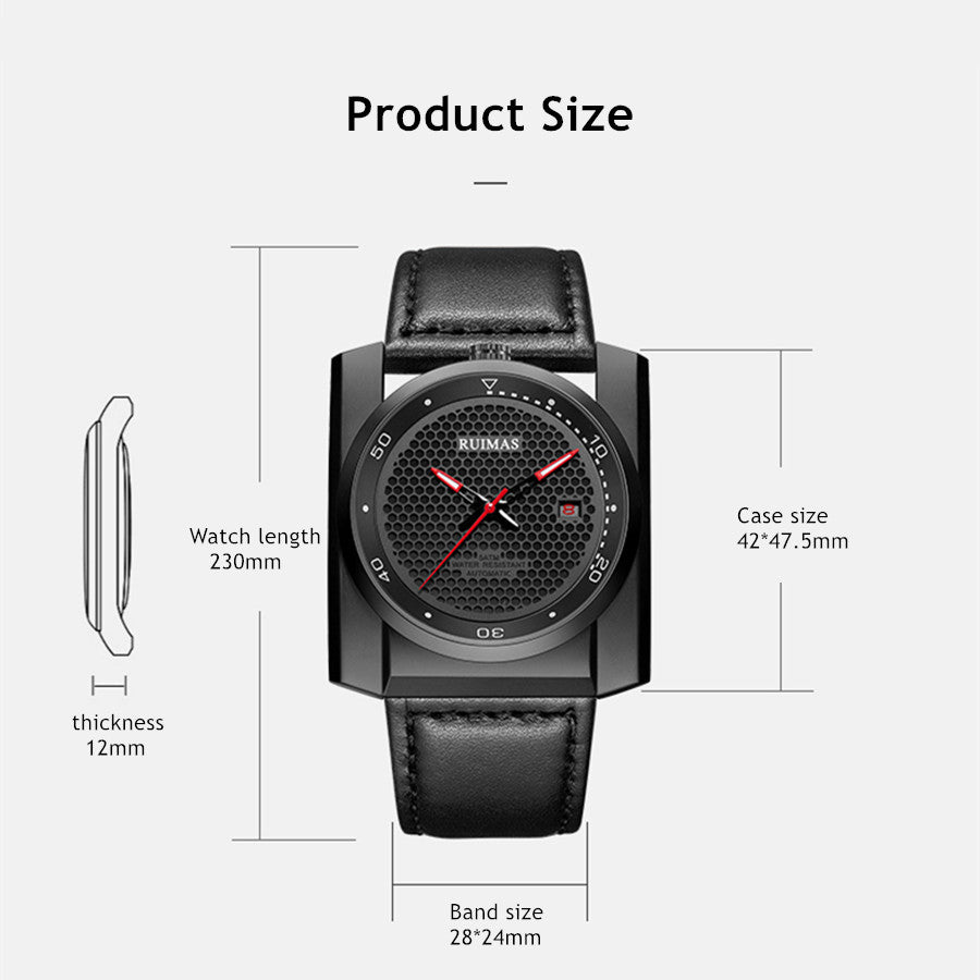 RUIMAS Luxury Men Watches Automatic Mechanical Wrist Watch for Mens Fashion Leather Business Casual Clock Montre Homme 6775