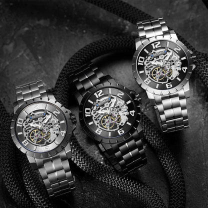 RUIMAS Men Mechanical Watch Luxury Automatic Stainless Steel Bracelet Wristwatches 5ATM Waterproof Clock Relogio Masculino