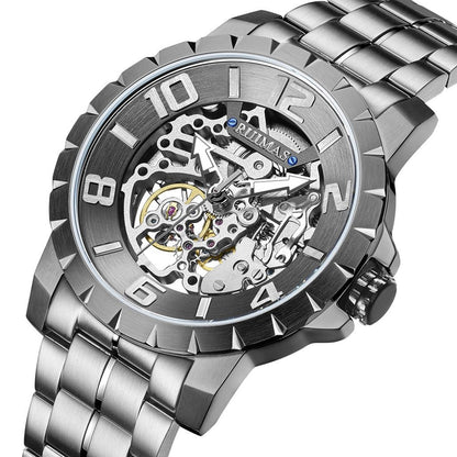 RUIMAS Men Mechanical Watch Luxury Automatic Stainless Steel Bracelet Wristwatches 5ATM Waterproof Clock Relogio Masculino