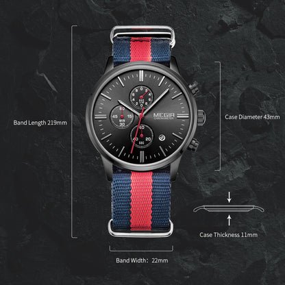 MEGIR Luxury Brand Sports Military Watches for Men Canvas Strap Fashion Men Chronograph Waterproof Luminous Quartz Wristwatch Clock 2011