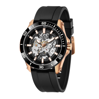 MEGIR Fashion Hollow Out Mechanical Watch for Men Stainless Steel Case Sapphire Full Automatic Wristwatch Relogio Masculino 8605