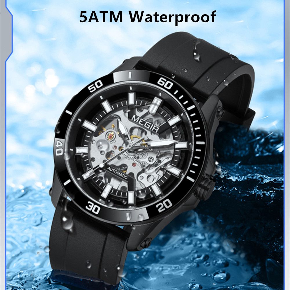 MEGIR Fashion Hollow Out Mechanical Watch for Men Stainless Steel Case Sapphire Full Automatic Wristwatch Relogio Masculino 8605