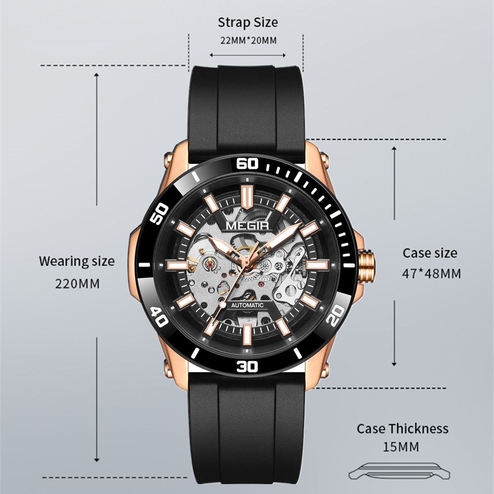 MEGIR Fashion Hollow Out Mechanical Watch for Men Stainless Steel Case Sapphire Full Automatic Wristwatch Relogio Masculino 8605