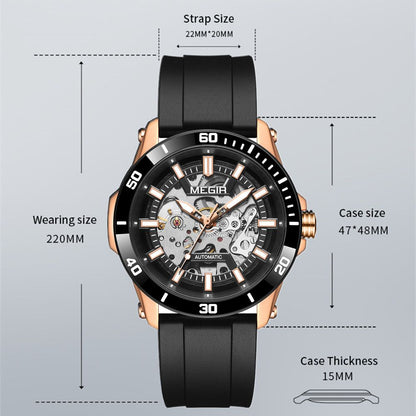 MEGIR Fashion Hollow Out Mechanical Watch for Men Stainless Steel Case Sapphire Full Automatic Wristwatch Relogio Masculino 8605