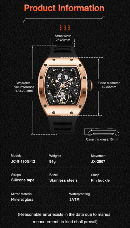 New Automatic Mechanical Watch for Men Luxury Skeleton Dial Luminous Waterproof Sports Military Wristwatch Gift for Man 9190-12