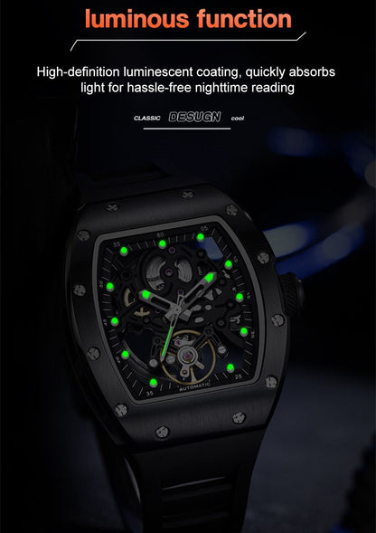 New Automatic Mechanical Watch for Men Luxury Skeleton Dial Luminous Waterproof Sports Military Wristwatch Gift for Man 9190-12