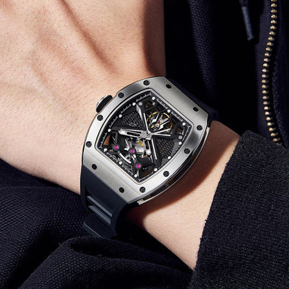 New Hollow Out Dial Men Mechanical Watch Fashion Stainless Steel Automatic Wristwatch Waterproof Watch Clock Montre Homme 9190-5